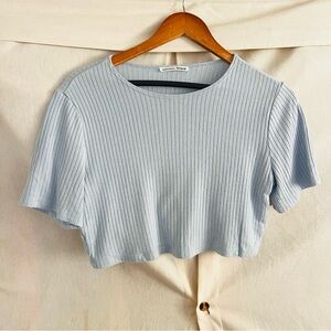 Reformation Baby Blue Ribbed Crop Short Sleeve Tee